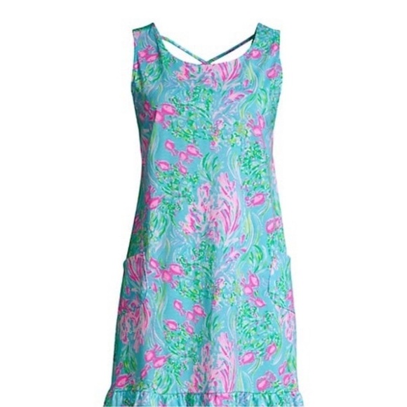 Lilly Pulitzer Kristen Flounce Amalfi Blue Best Fishes Sleeveless Size Large - Picture 11 of 11